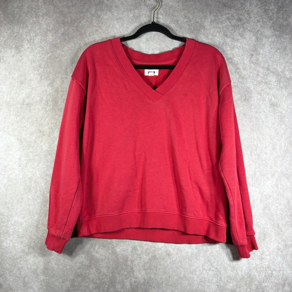 Pact Sweatshirt Womens Medium Red Organic Cotton Fleece V-Neck Pullover Outdoor‎